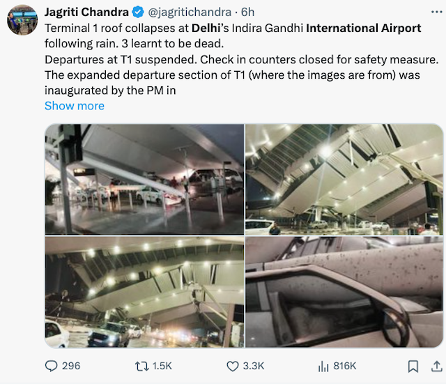 L'effondrement du toit de l'aéroport de Delhi fait un mort après de fortes pluies 2 Air Journal
