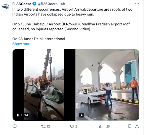L'effondrement du toit de l'aéroport de Delhi fait un mort après de fortes pluies 1 Air Journal