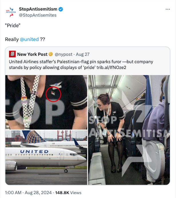 United Airlines répond aux commentaires concernant une hôtesse de l'air portant un pin's avec le drapeau palestinien 1 Air Journal